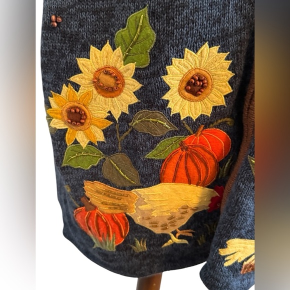 Vintage Tiara International Rooster Sunflower Blue Sleeveless Vest Size Large - Picture 3 of 13